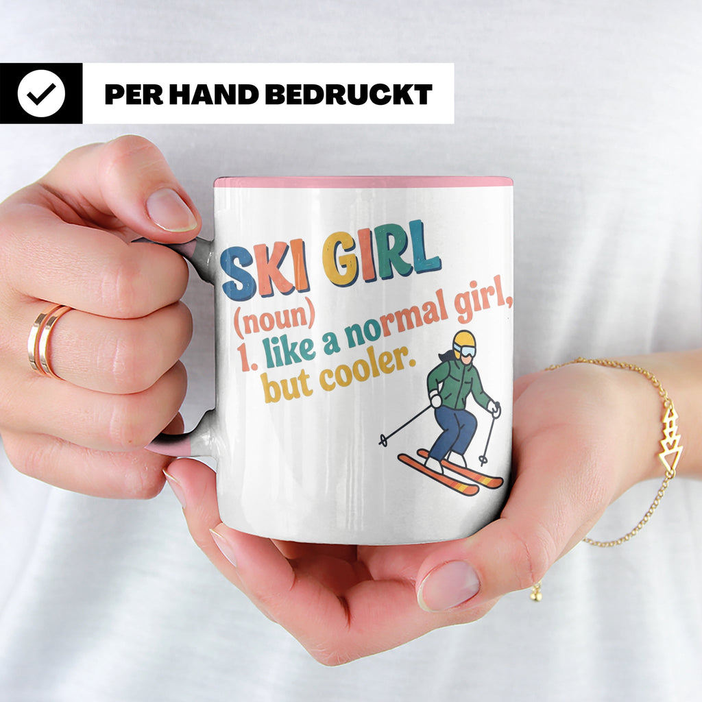 Ski Girl Tasse lustig, Definition Skifahrerin Kaffeebecher,  – Rosa [farbe:rosa]