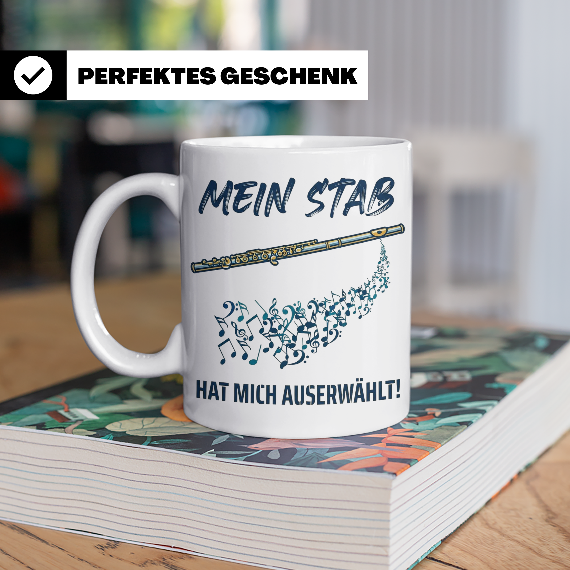 Querflöte Tasse Mein Stab hat mich auserwählt, lustiges Gesc – Weiß [farbe:weiß]