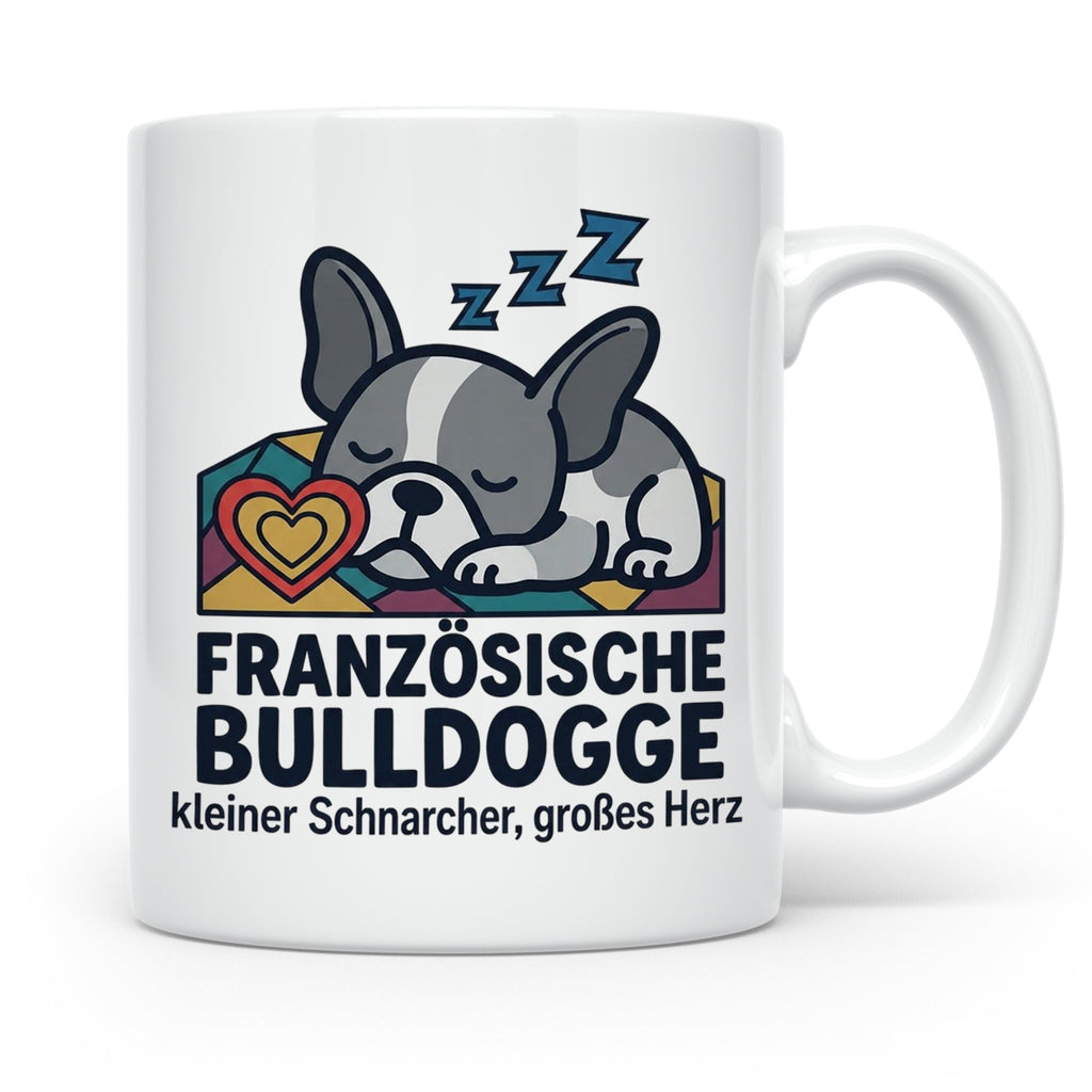 Französische Bulldogge Tasse mit Spruch kleiner Schnarcher g – Weiß [farbe:weiß]