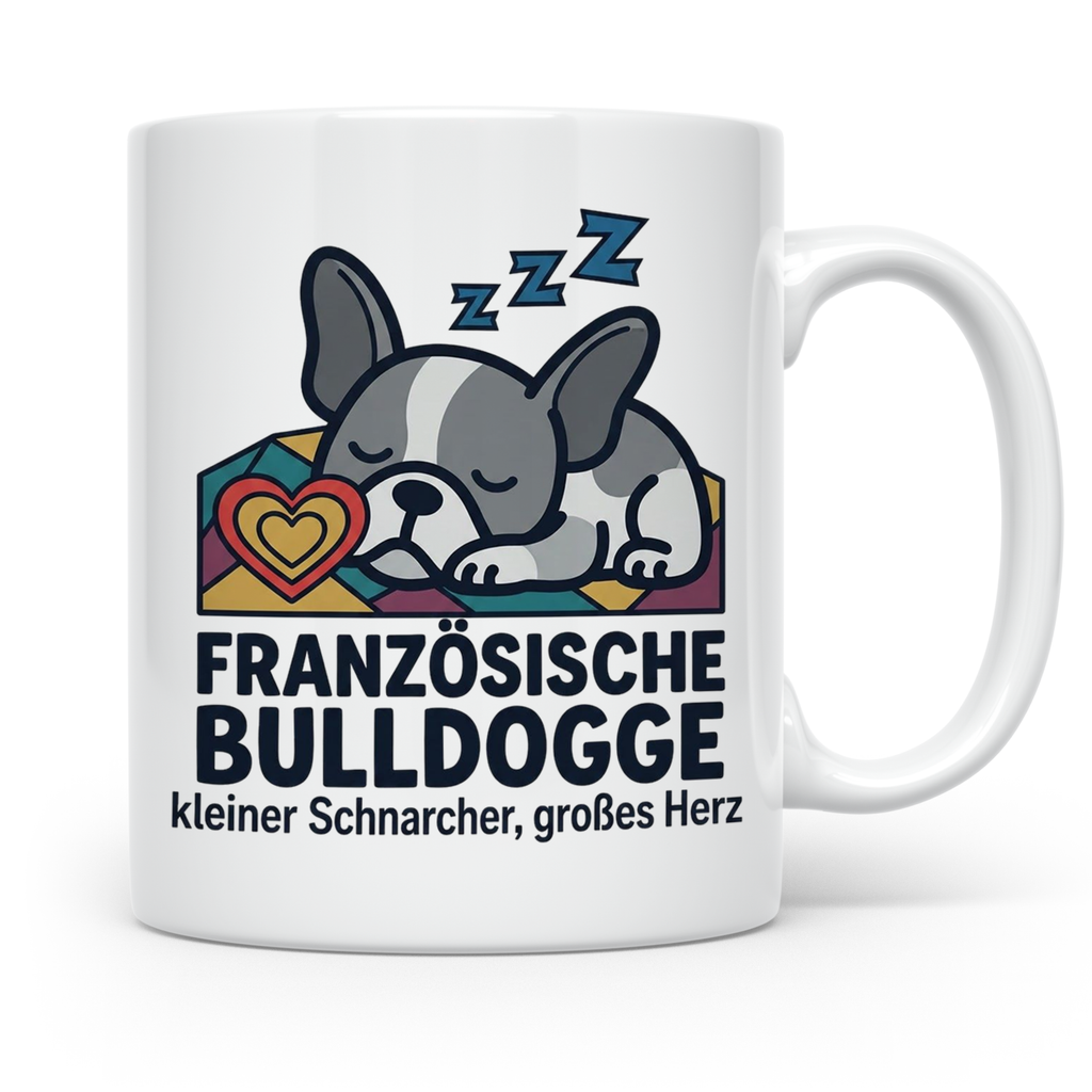 Französische Bulldogge Tasse mit Spruch kleiner Schnarcher g – Weiß [farbe:weiß]