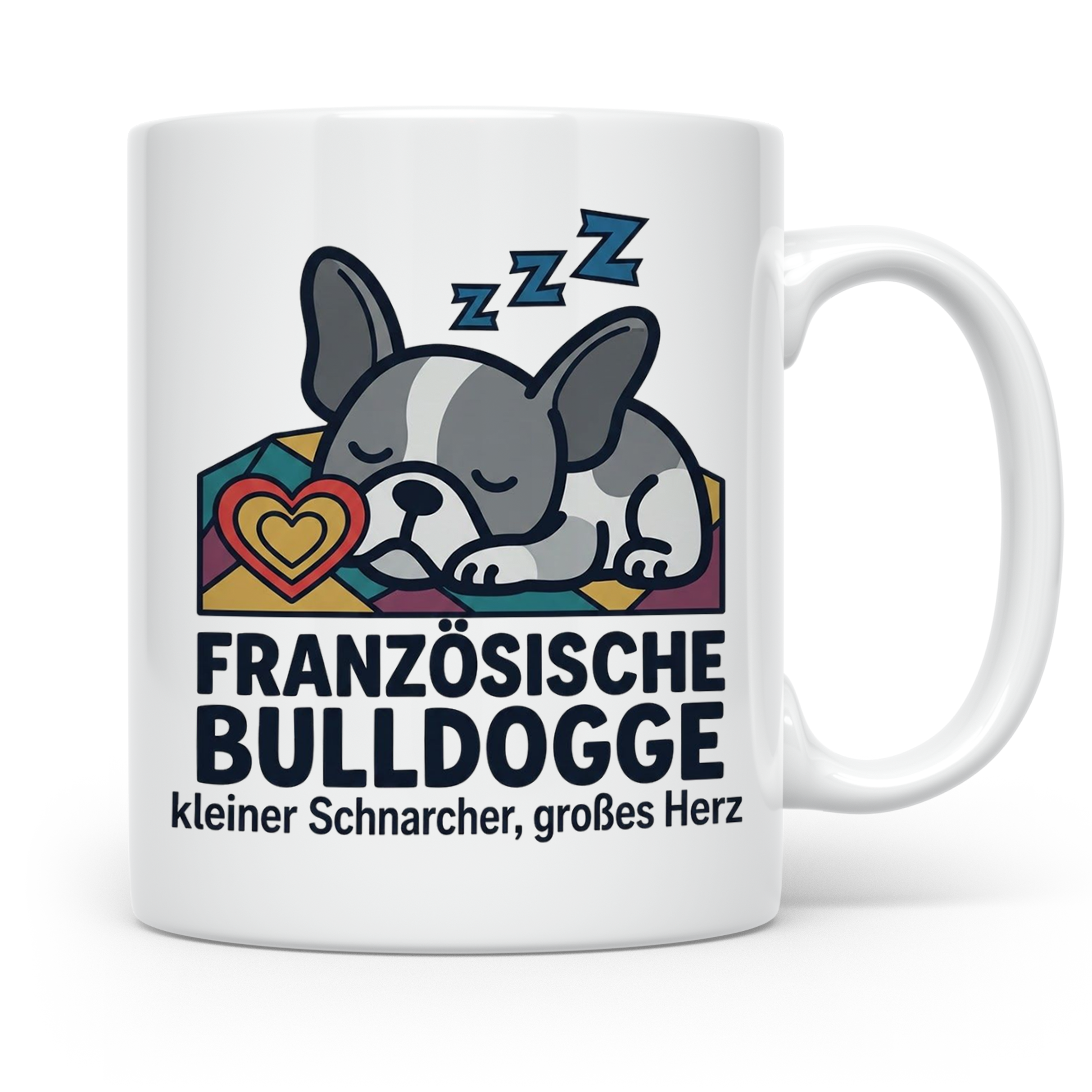 Französische Bulldogge Tasse mit Spruch kleiner Schnarcher g – Weiß [farbe:weiß]