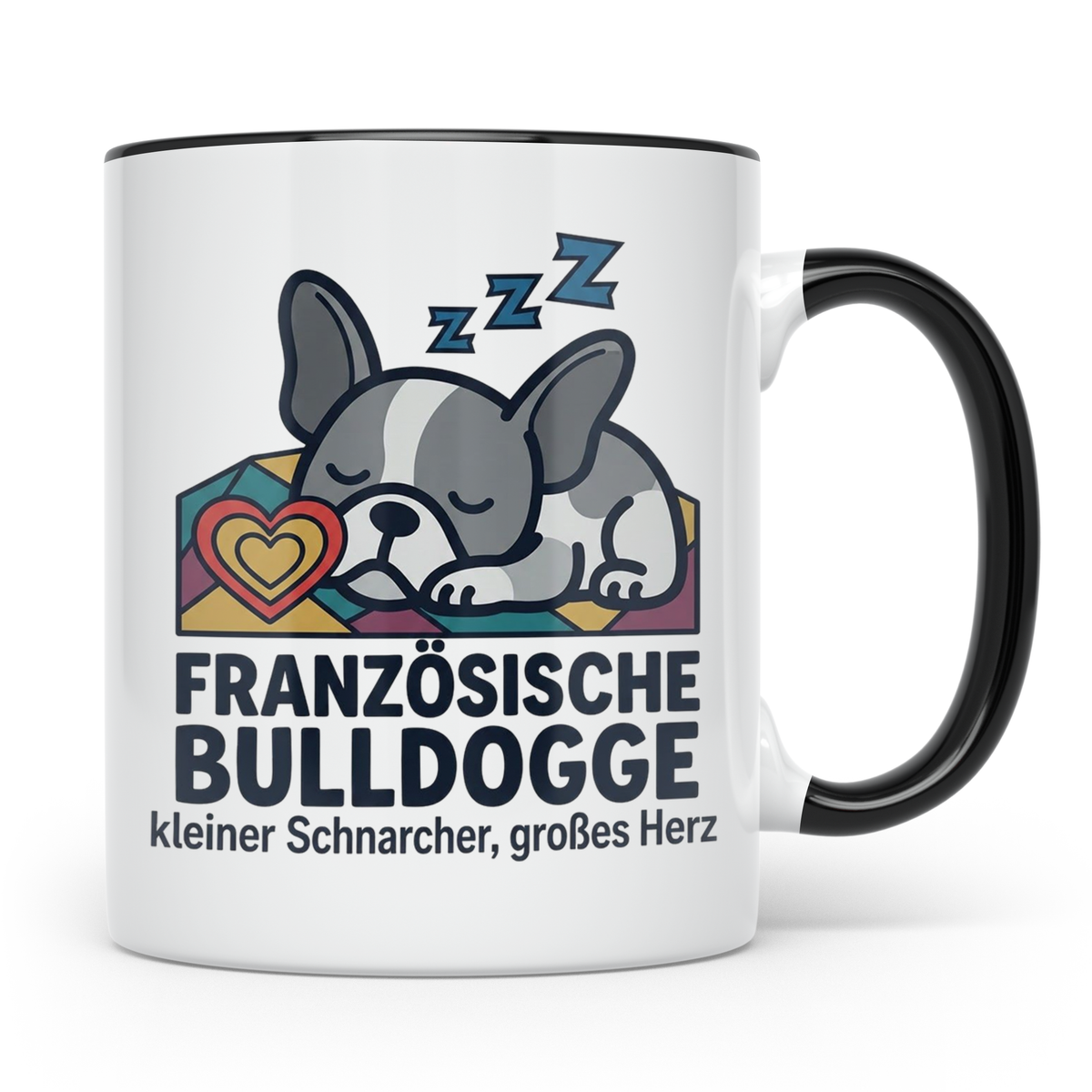 Französische Bulldogge Tasse mit Spruch kleiner Schnarcher g – Schwarz [farbe:schwarz]