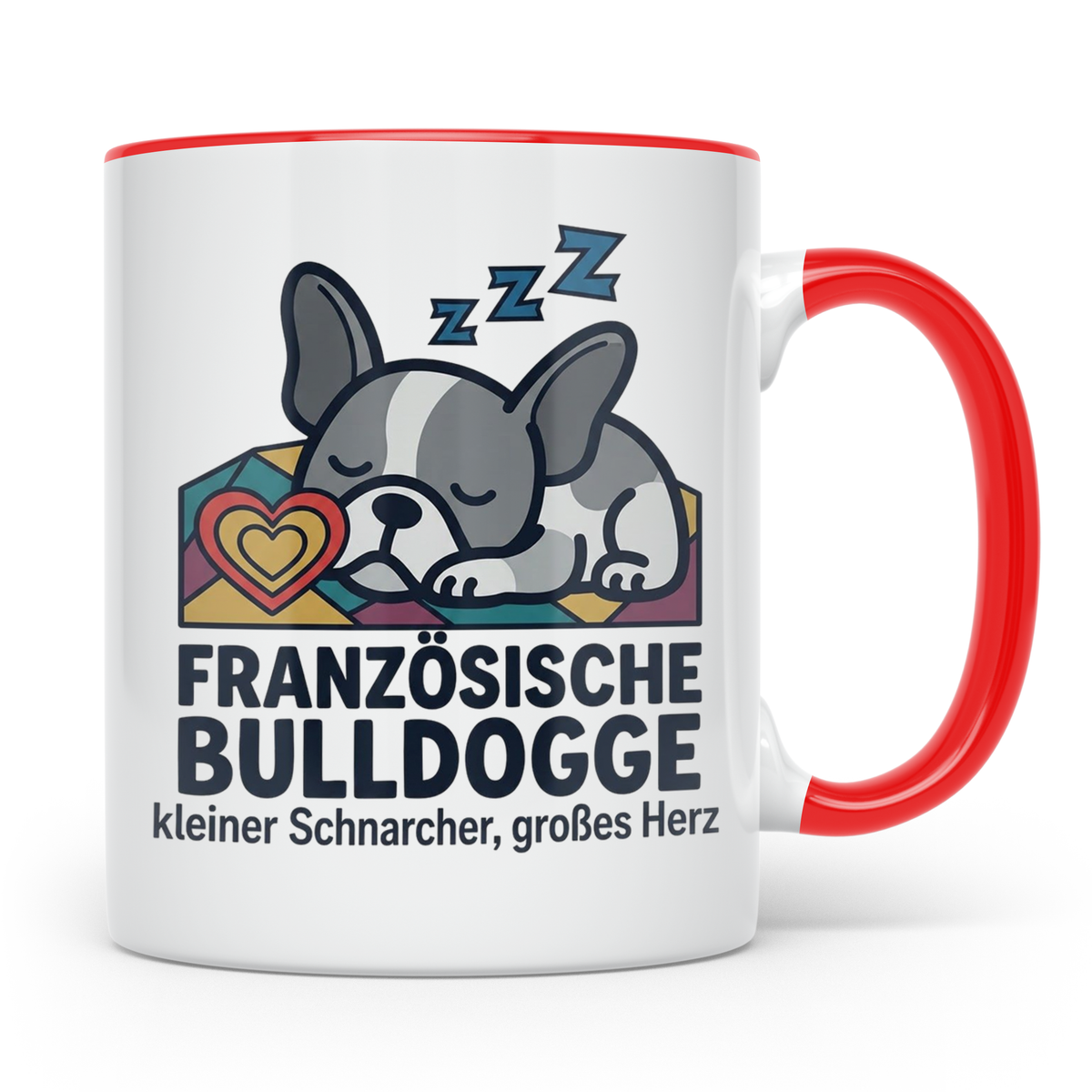 Französische Bulldogge Tasse mit Spruch kleiner Schnarcher g – Rot [farbe:rot]