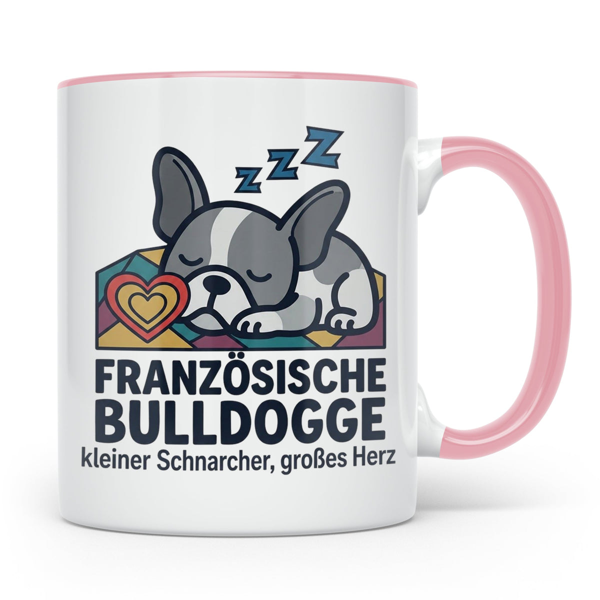 Französische Bulldogge Tasse mit Spruch kleiner Schnarcher g – Rosa [farbe:rosa]
