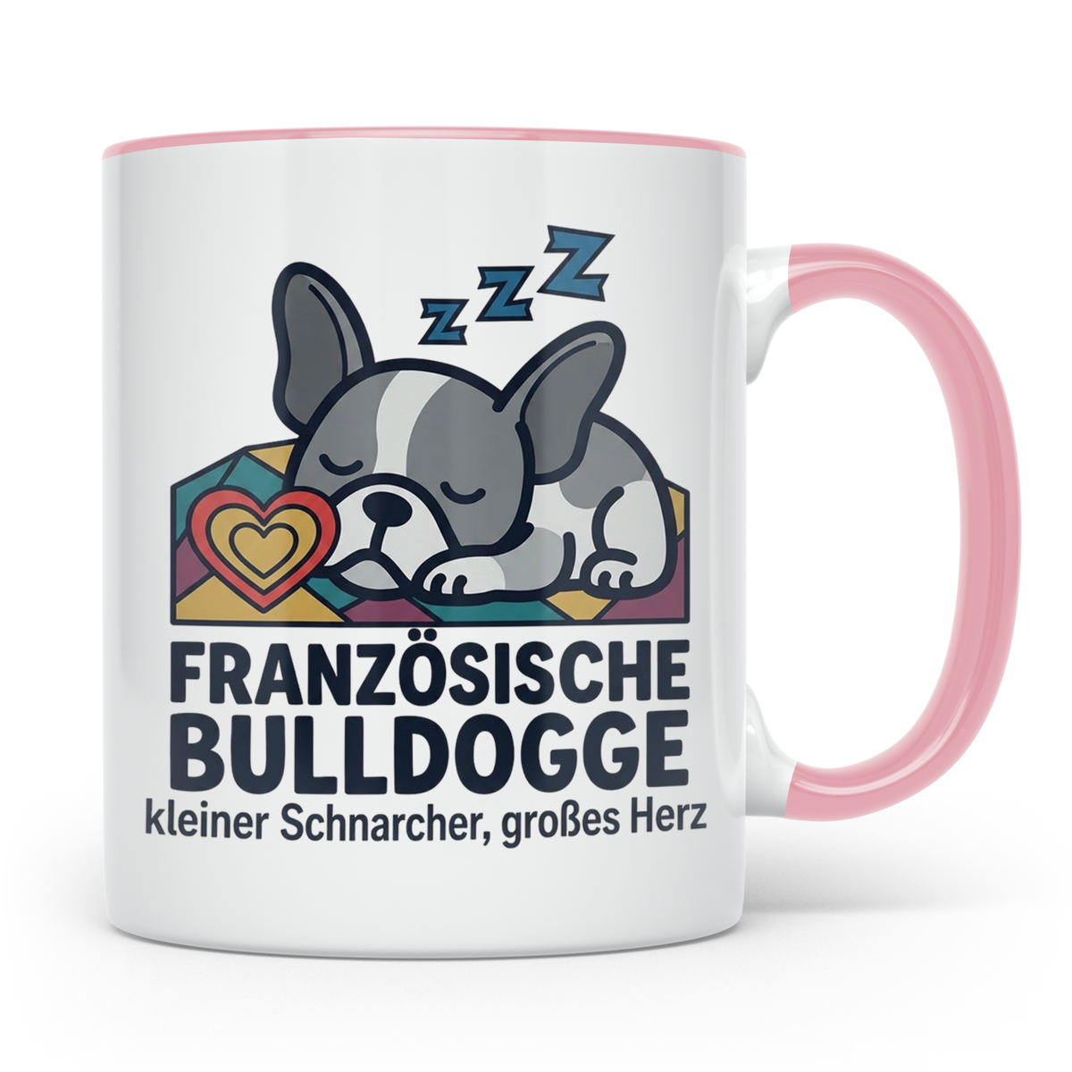 Französische Bulldogge Tasse mit Spruch kleiner Schnarcher g – Rosa [farbe:rosa]