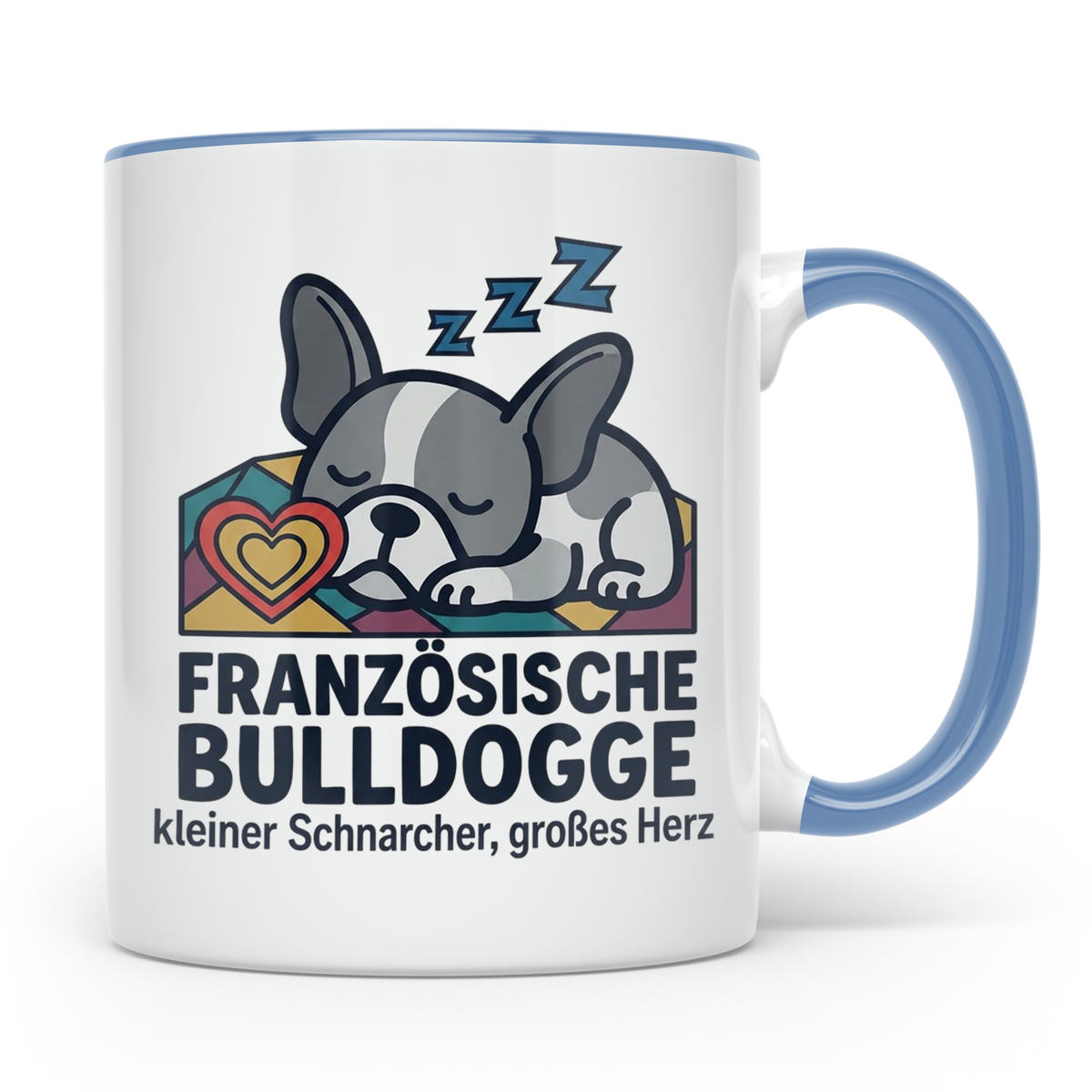 Französische Bulldogge Tasse mit Spruch kleiner Schnarcher g – Blau [farbe:blau]