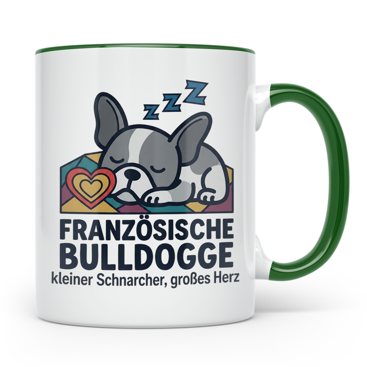 Französische Bulldogge Tasse mit Spruch kleiner Schnarcher g – Grün [farbe:grün]