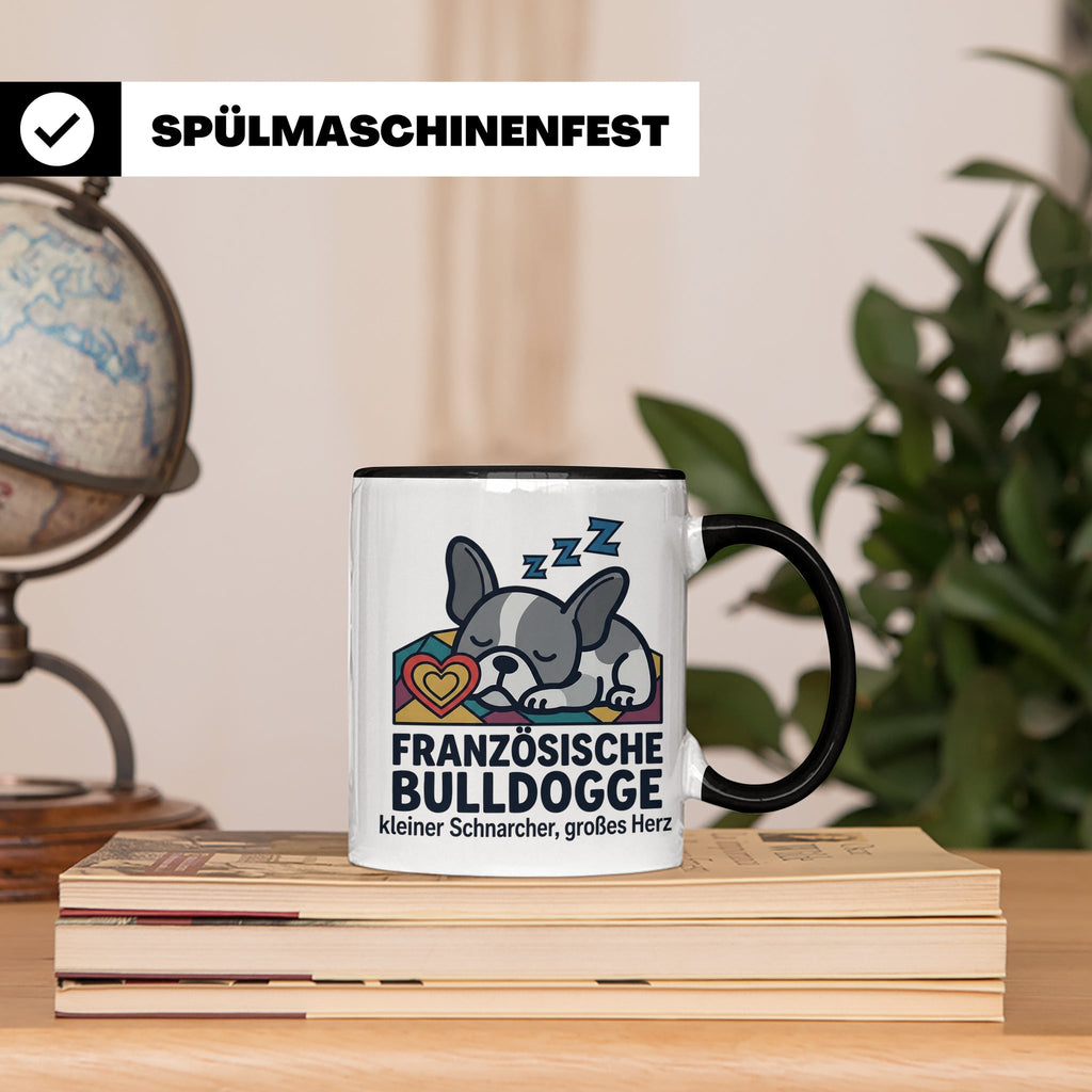 Französische Bulldogge Tasse mit Spruch kleiner Schnarcher g – Schwarz [farbe:schwarz]