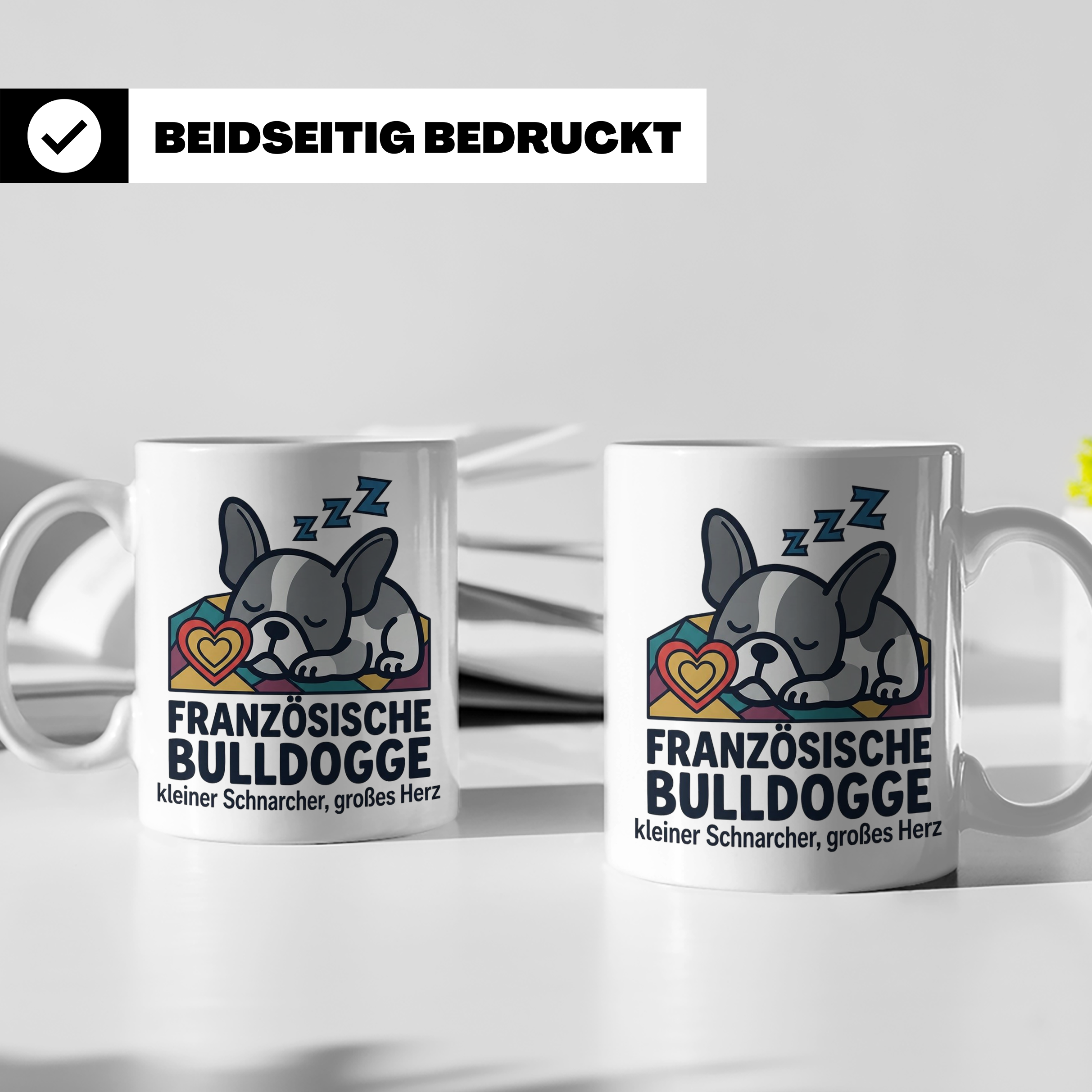 Französische Bulldogge Tasse mit Spruch kleiner Schnarcher g – Weiß [farbe:weiß]