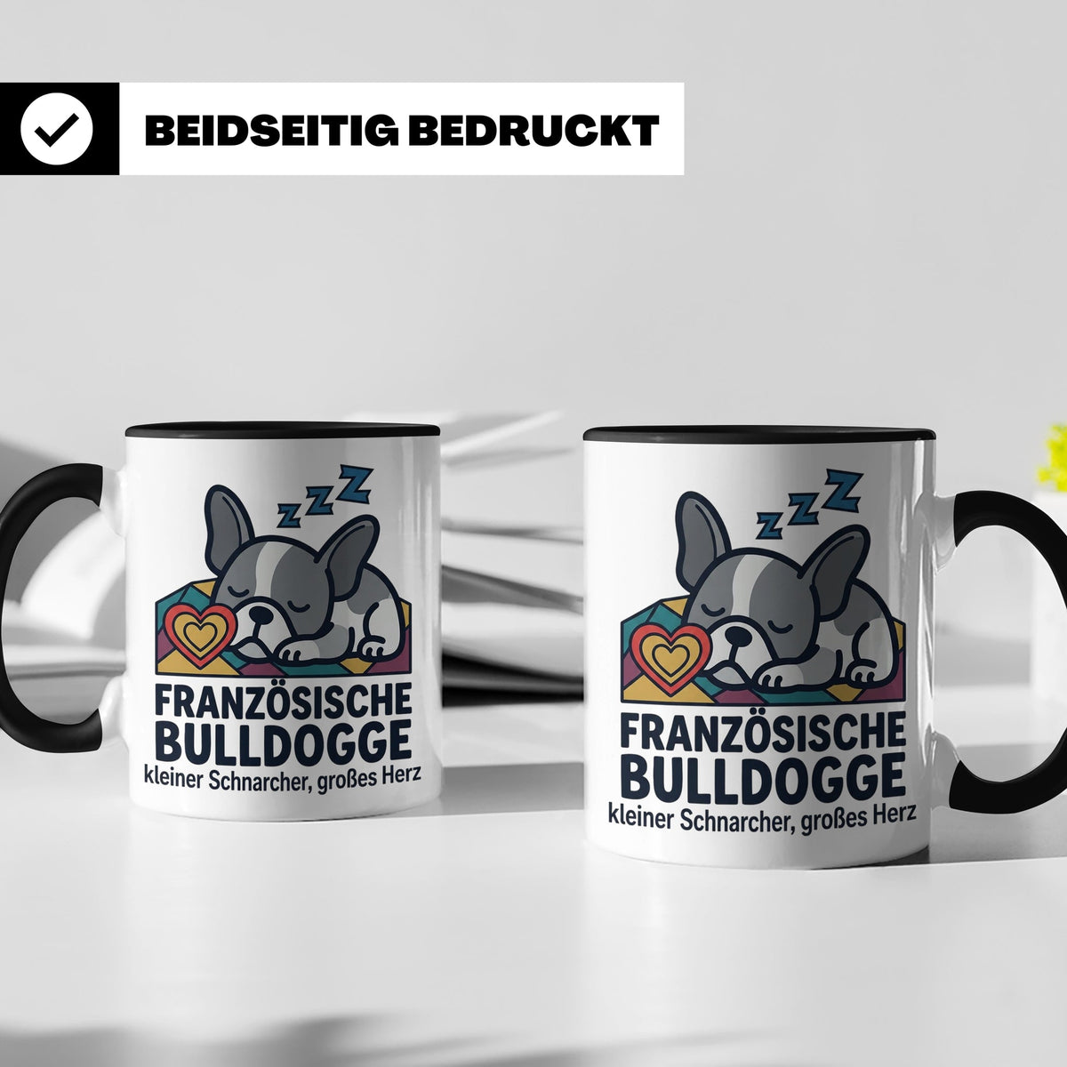 Französische Bulldogge Tasse mit Spruch kleiner Schnarcher g – Schwarz [farbe:schwarz]