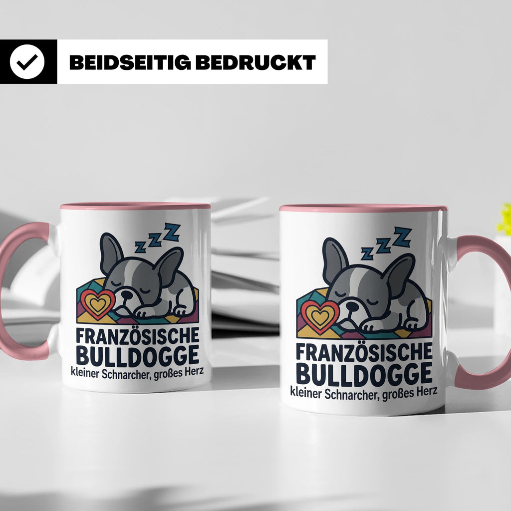 Französische Bulldogge Tasse mit Spruch kleiner Schnarcher g – Rosa [farbe:rosa]