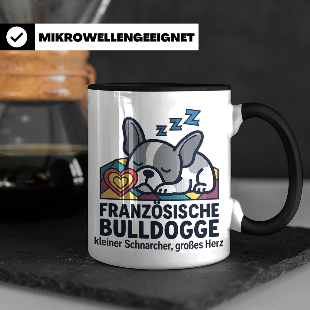 Französische Bulldogge Tasse mit Spruch kleiner Schnarcher g – Schwarz [farbe:schwarz]