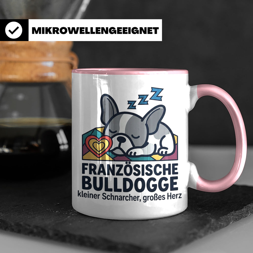 Französische Bulldogge Tasse mit Spruch kleiner Schnarcher g – Rosa [farbe:rosa]