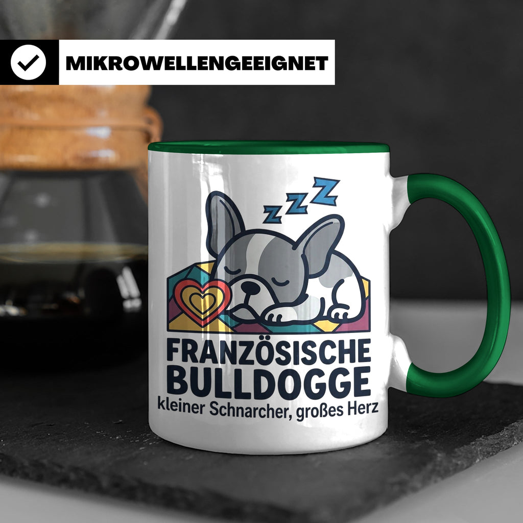 Französische Bulldogge Tasse mit Spruch kleiner Schnarcher g – Grün [farbe:grün]