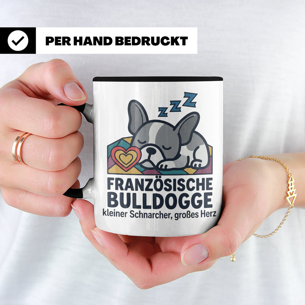 Französische Bulldogge Tasse mit Spruch kleiner Schnarcher g – Schwarz [farbe:schwarz]