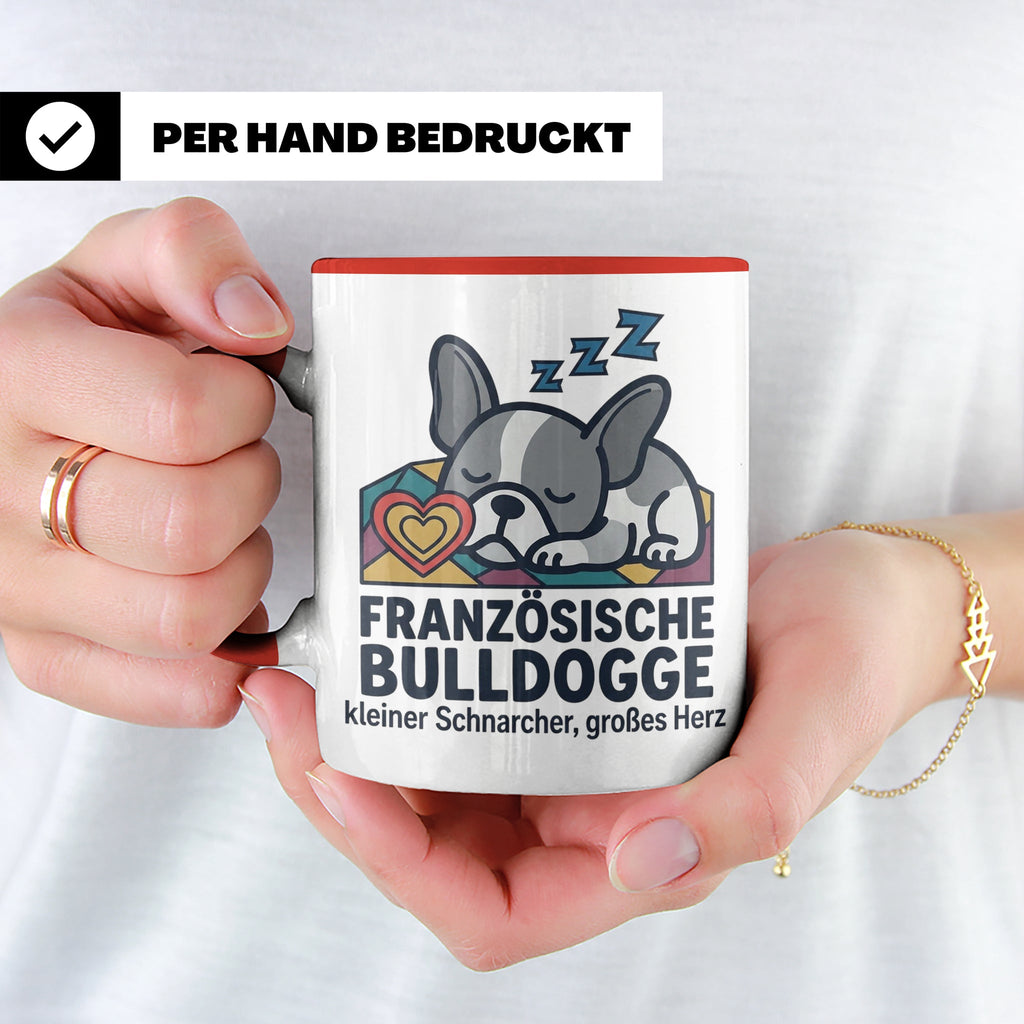 Französische Bulldogge Tasse mit Spruch kleiner Schnarcher g – Rot [farbe:rot]