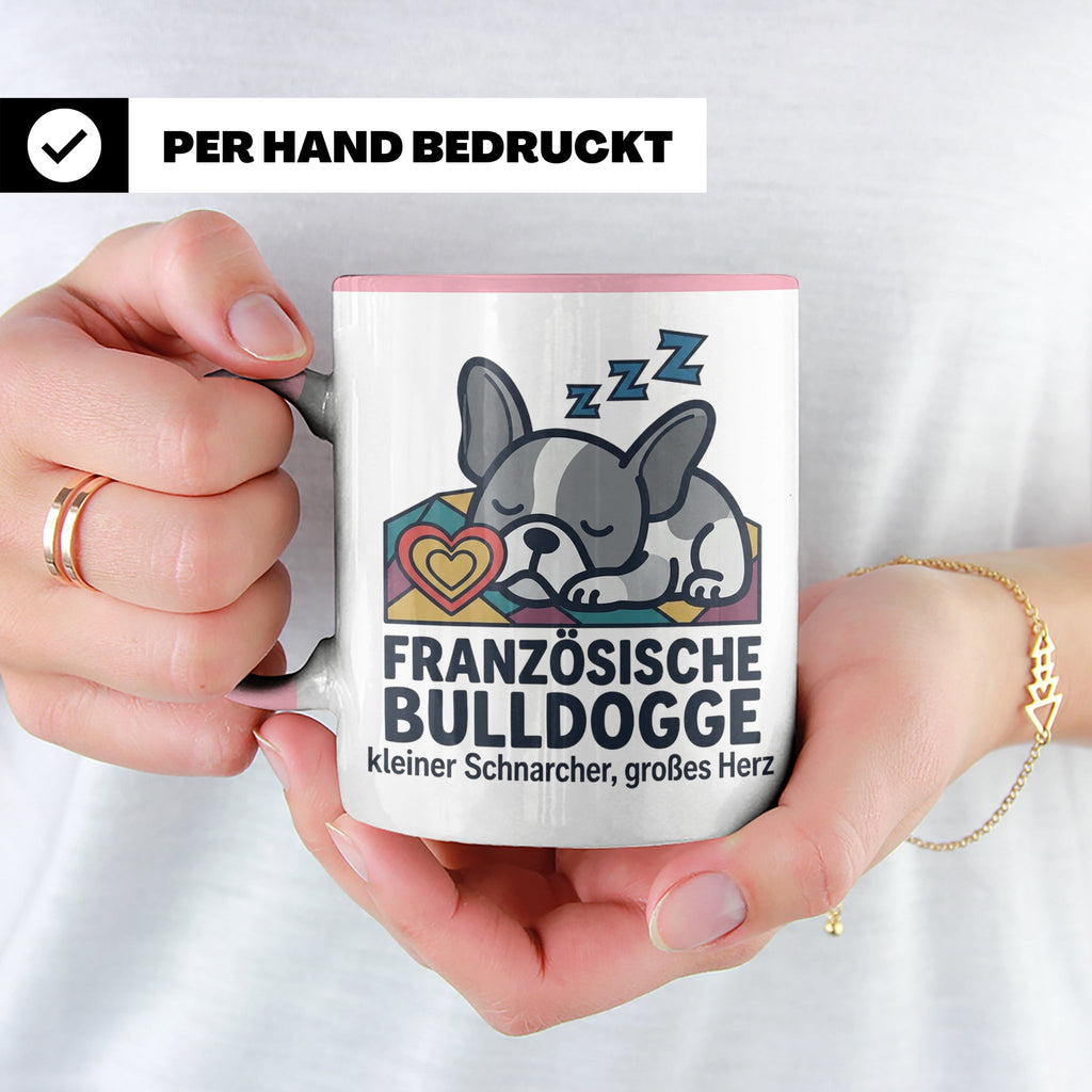 Französische Bulldogge Tasse mit Spruch kleiner Schnarcher g – Rosa [farbe:rosa]
