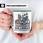 Französische Bulldogge Tasse mit Spruch kleiner Schnarcher g – Grün [farbe:grün]