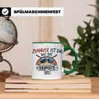 Skifahrer Tasse mit Spruch Zuhause ist da wo die Skipiste is – Grün [farbe:grün]