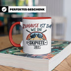 Skifahrer Tasse mit Spruch Zuhause ist da wo die Skipiste is – Rot [farbe:rot]
