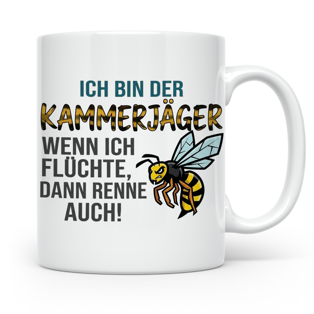 Kammerjäger Tasse mit Spruch Wenn ich flüchte renne auch | G – Weiß [farbe:weiß]