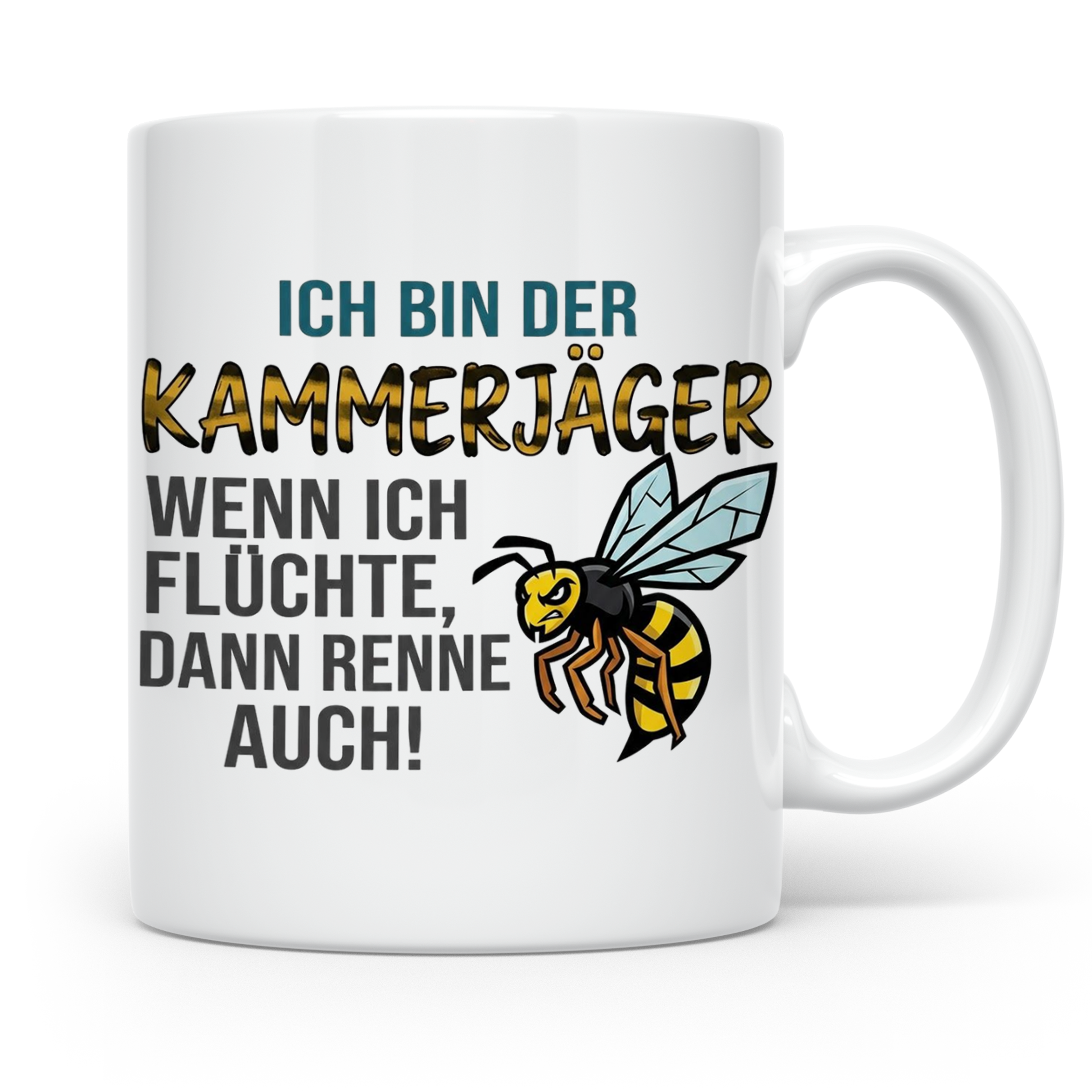 Kammerjäger Tasse mit Spruch Wenn ich flüchte renne auch | G – Weiß [farbe:weiß]