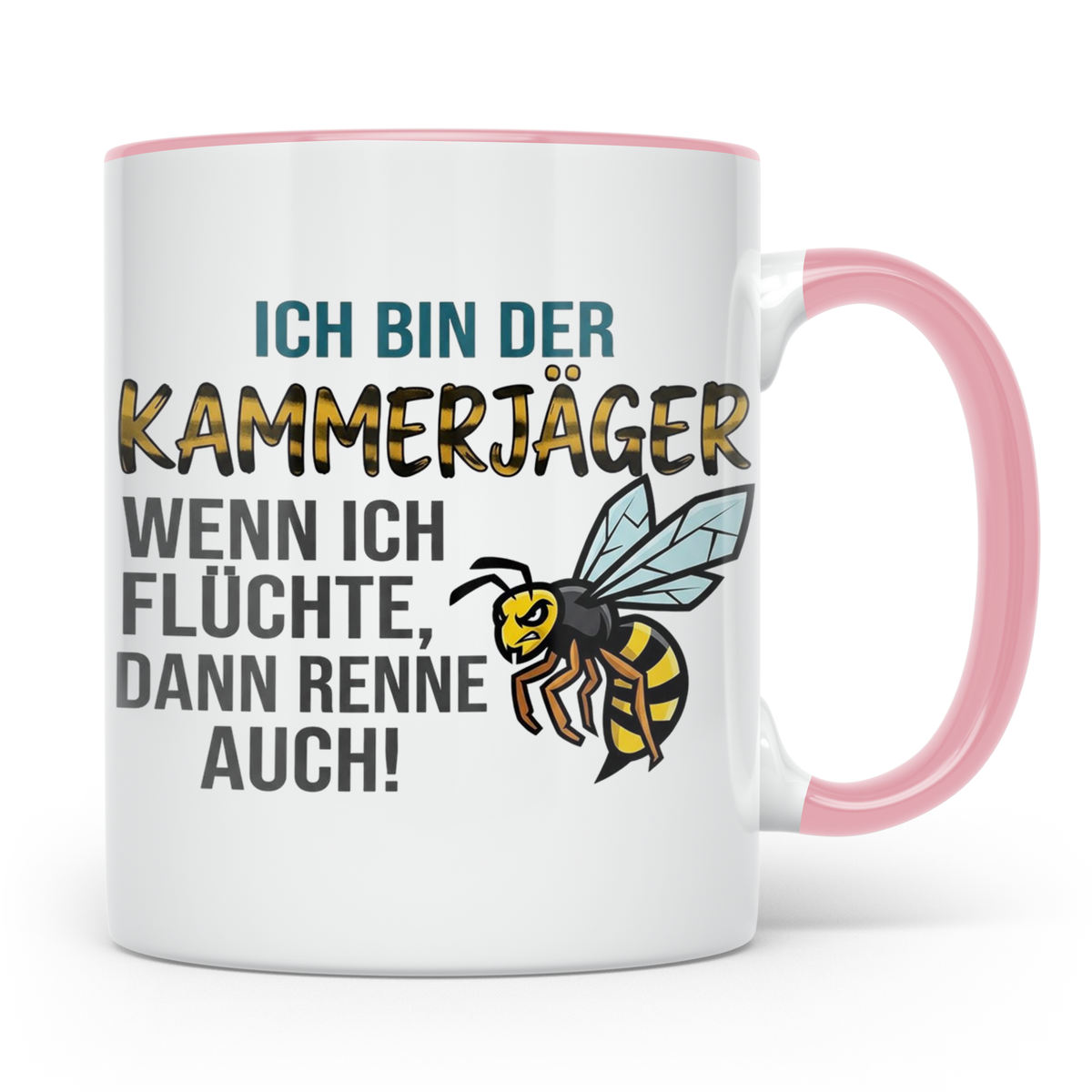 Kammerjäger Tasse mit Spruch Wenn ich flüchte renne auch | G – Rosa [farbe:rosa]
