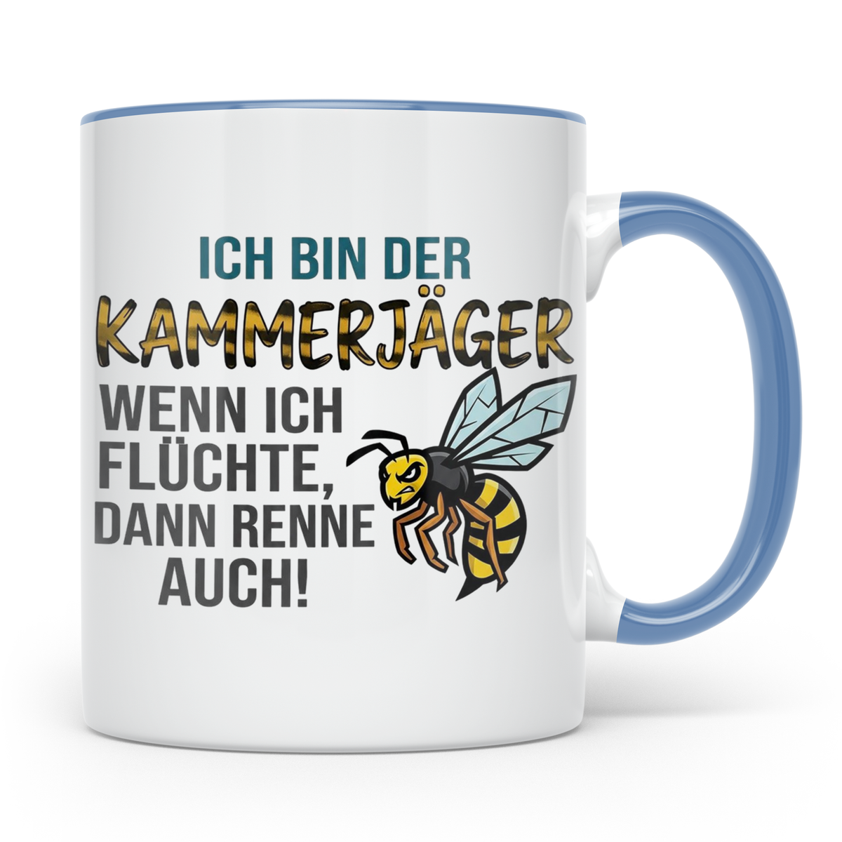 Kammerjäger Tasse mit Spruch Wenn ich flüchte renne auch | G – Blau [farbe:blau]
