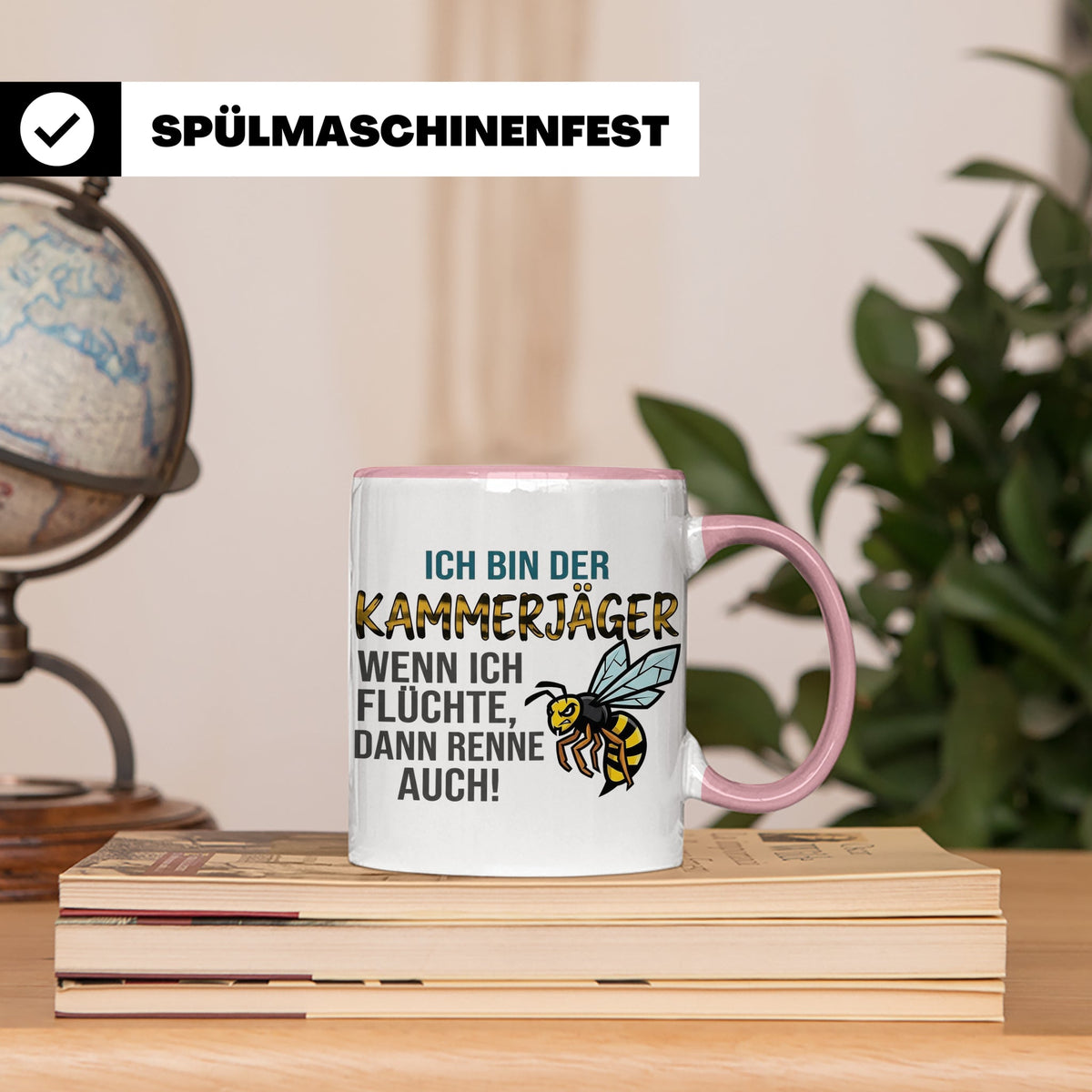 Kammerjäger Tasse mit Spruch Wenn ich flüchte renne auch | G – Rosa [farbe:rosa]