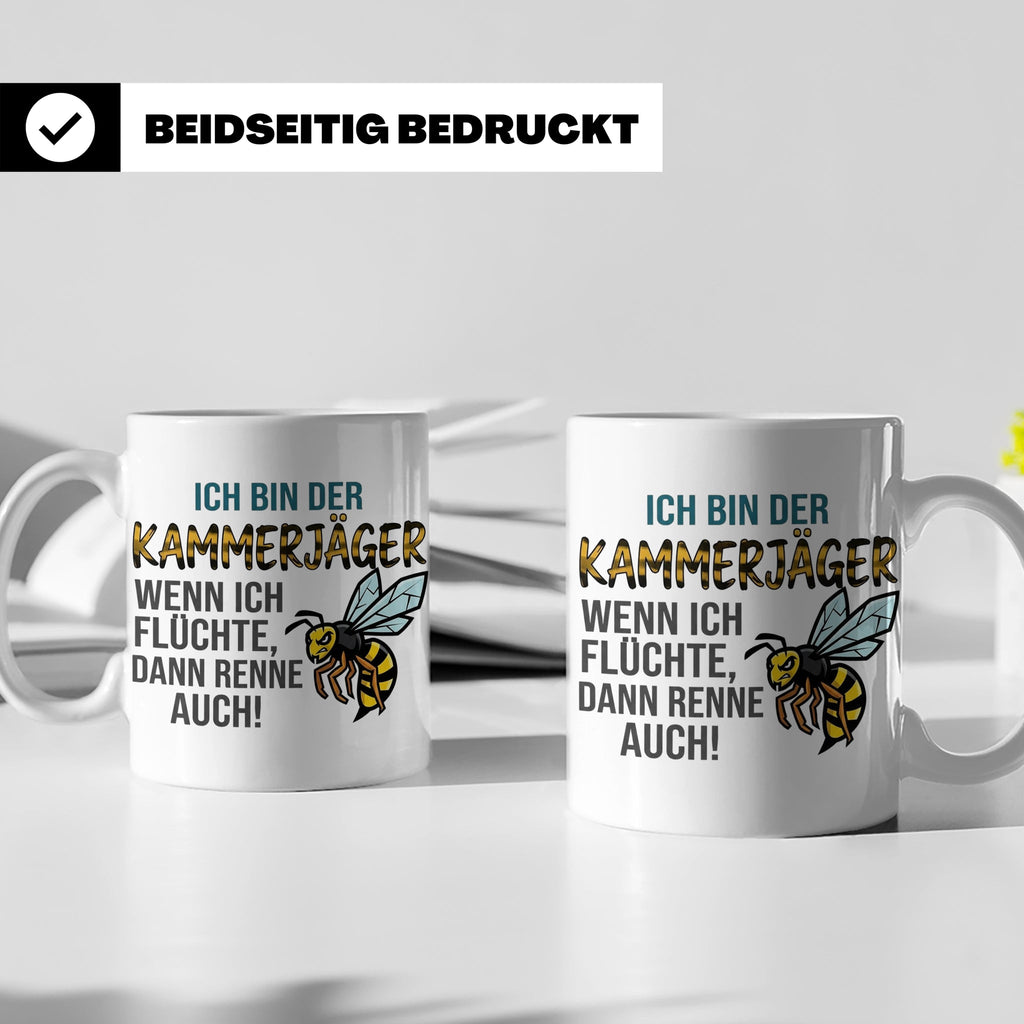 Kammerjäger Tasse mit Spruch Wenn ich flüchte renne auch | G – Weiß [farbe:weiß]