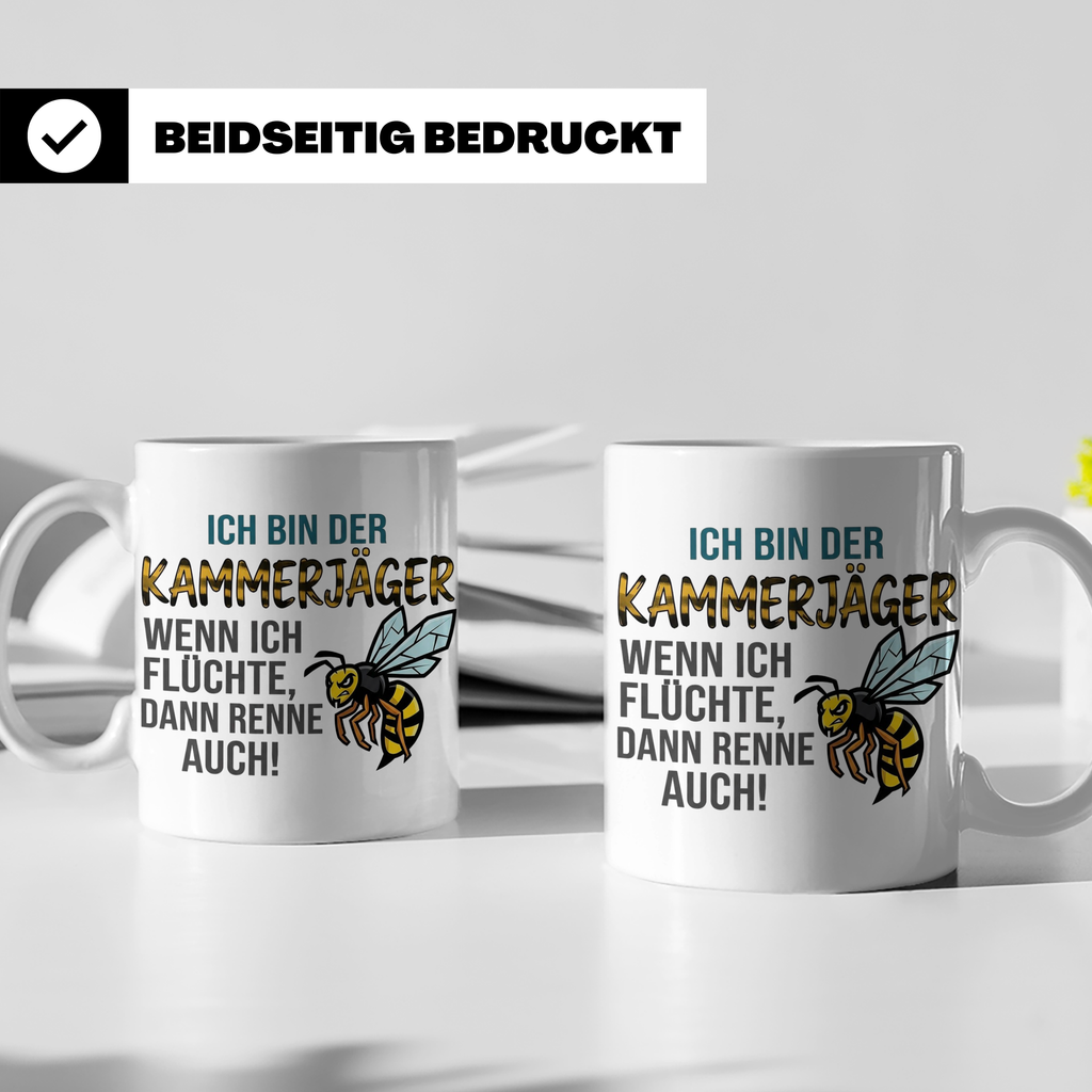 Kammerjäger Tasse mit Spruch Wenn ich flüchte renne auch | G – Weiß [farbe:weiß]