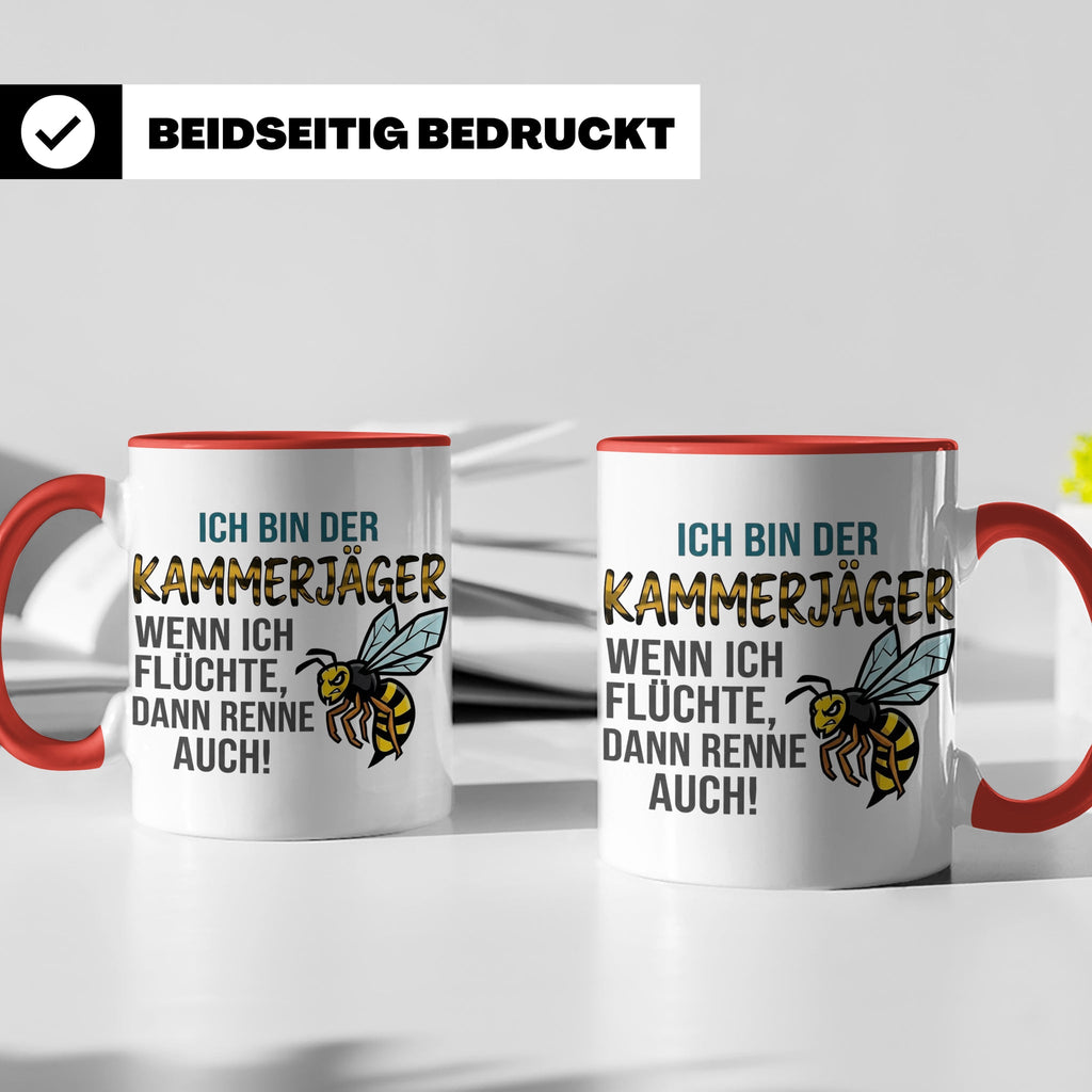 Kammerjäger Tasse mit Spruch Wenn ich flüchte renne auch | G – Rot [farbe:rot]