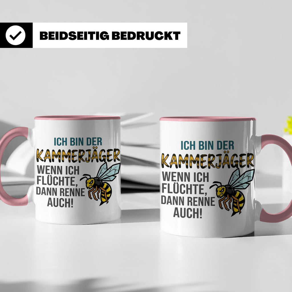 Kammerjäger Tasse mit Spruch Wenn ich flüchte renne auch | G – Rosa [farbe:rosa]