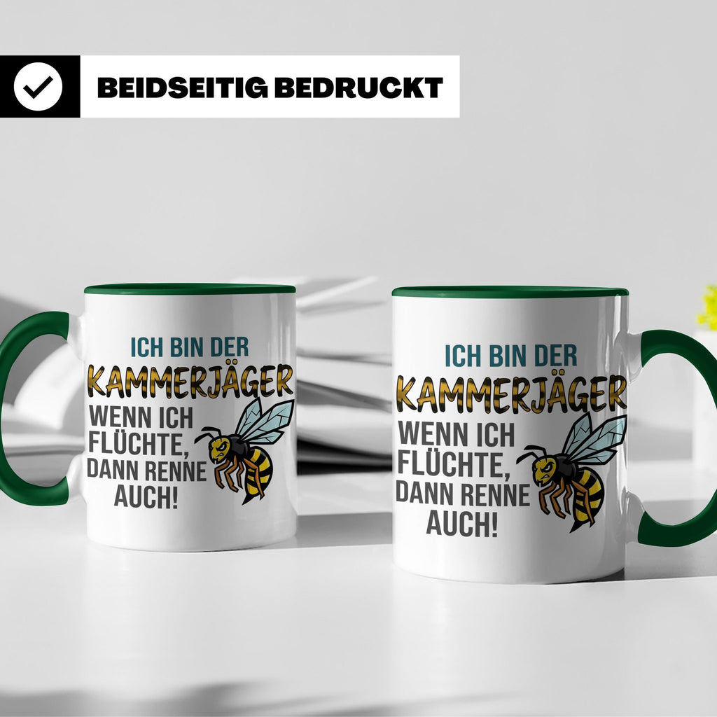 Kammerjäger Tasse mit Spruch Wenn ich flüchte renne auch | G – Grün [farbe:grün]