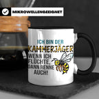Kammerjäger Tasse mit Spruch Wenn ich flüchte renne auch | G – Schwarz [farbe:schwarz]