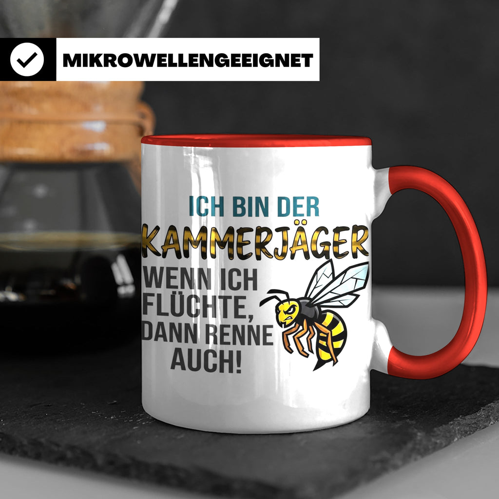 Kammerjäger Tasse mit Spruch Wenn ich flüchte renne auch | G – Rot [farbe:rot]