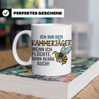 Kammerjäger Tasse mit Spruch Wenn ich flüchte renne auch | G – Weiß [farbe:weiß]