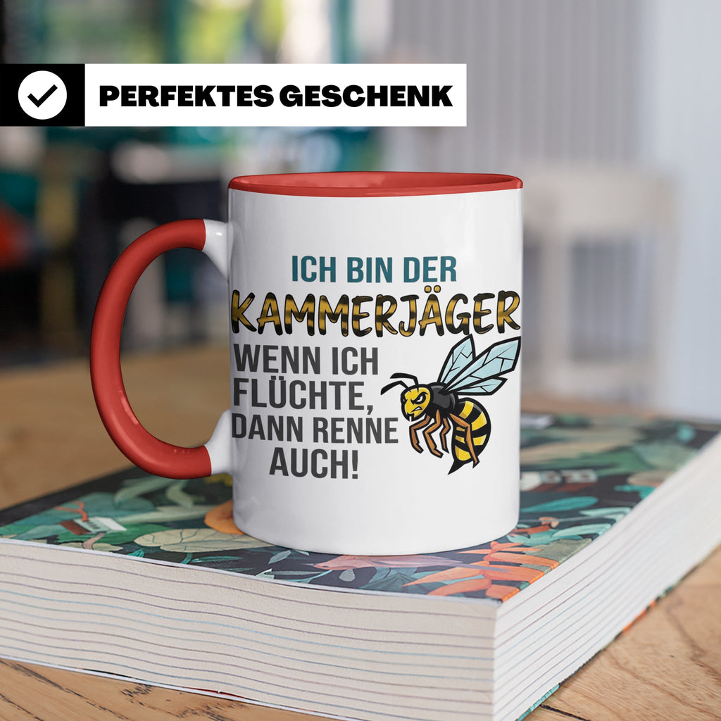 Kammerjäger Tasse mit Spruch Wenn ich flüchte renne auch | G – Rot [farbe:rot]
