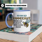 Kammerjäger Tasse mit Spruch Wenn ich flüchte renne auch | G – Blau [farbe:blau]