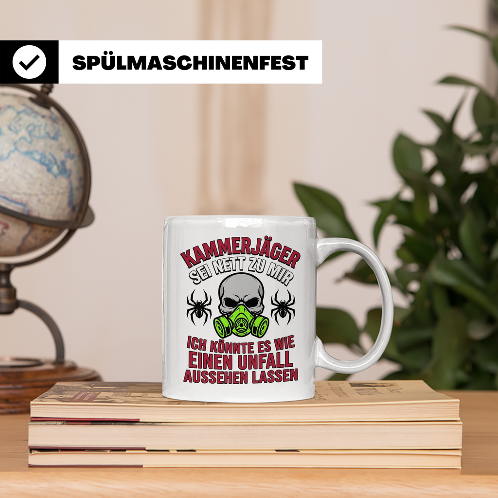 Kammerjäger Tasse lustig mit Spruch Schädlingsbekämpfer Kaff – Weiß [farbe:weiß]