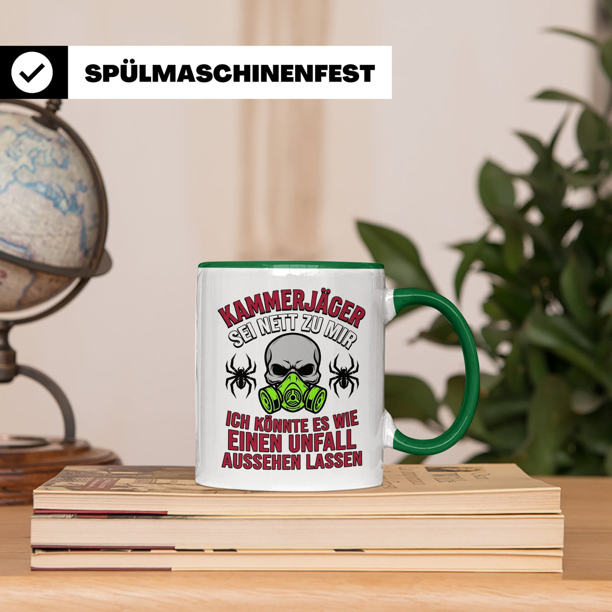 Kammerjäger Tasse lustig mit Spruch Schädlingsbekämpfer Kaff – Grün [farbe:grün]