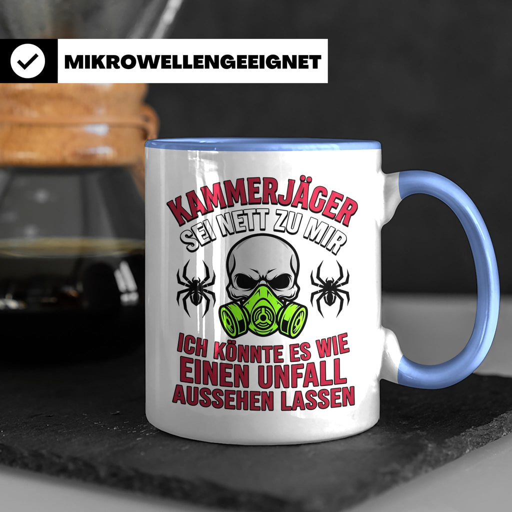 Kammerjäger Tasse lustig mit Spruch Schädlingsbekämpfer Kaff – Blau [farbe:blau]