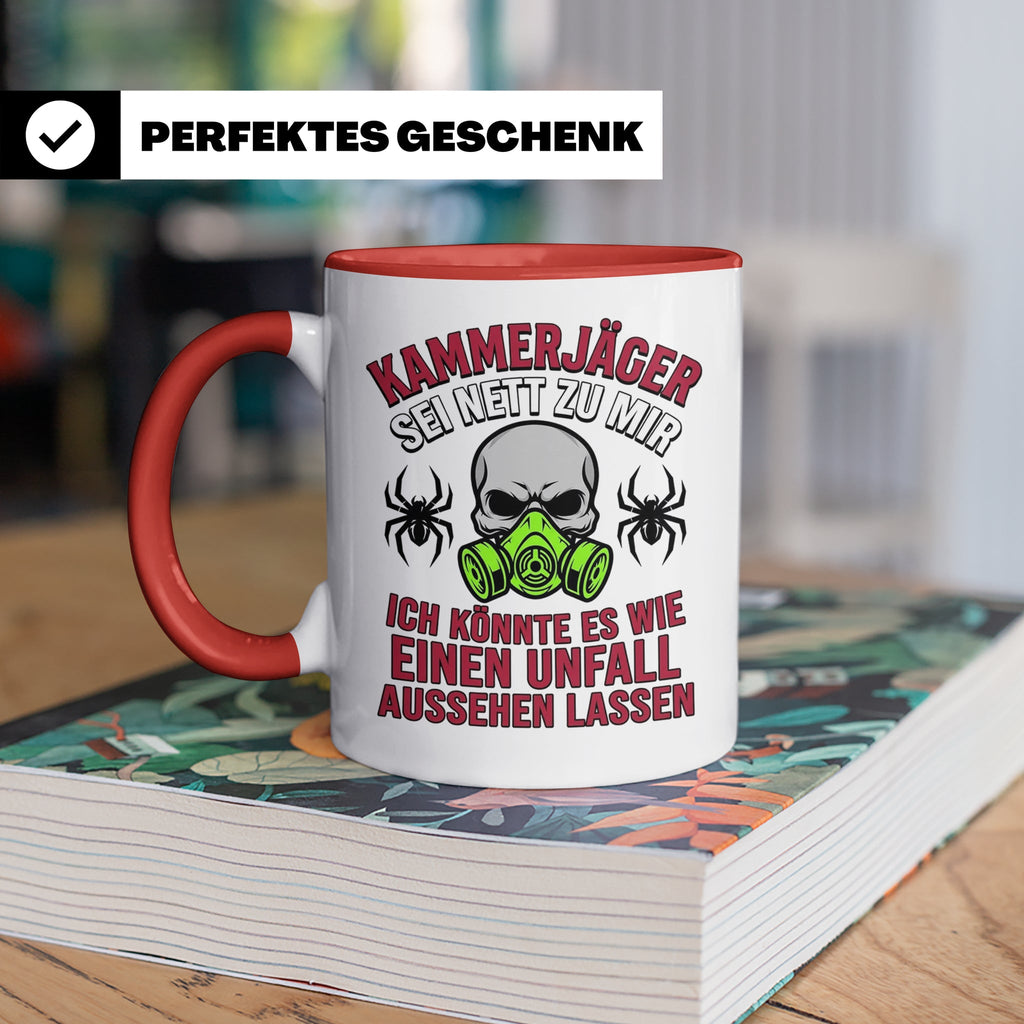Kammerjäger Tasse lustig mit Spruch Schädlingsbekämpfer Kaff – Rot [farbe:rot]