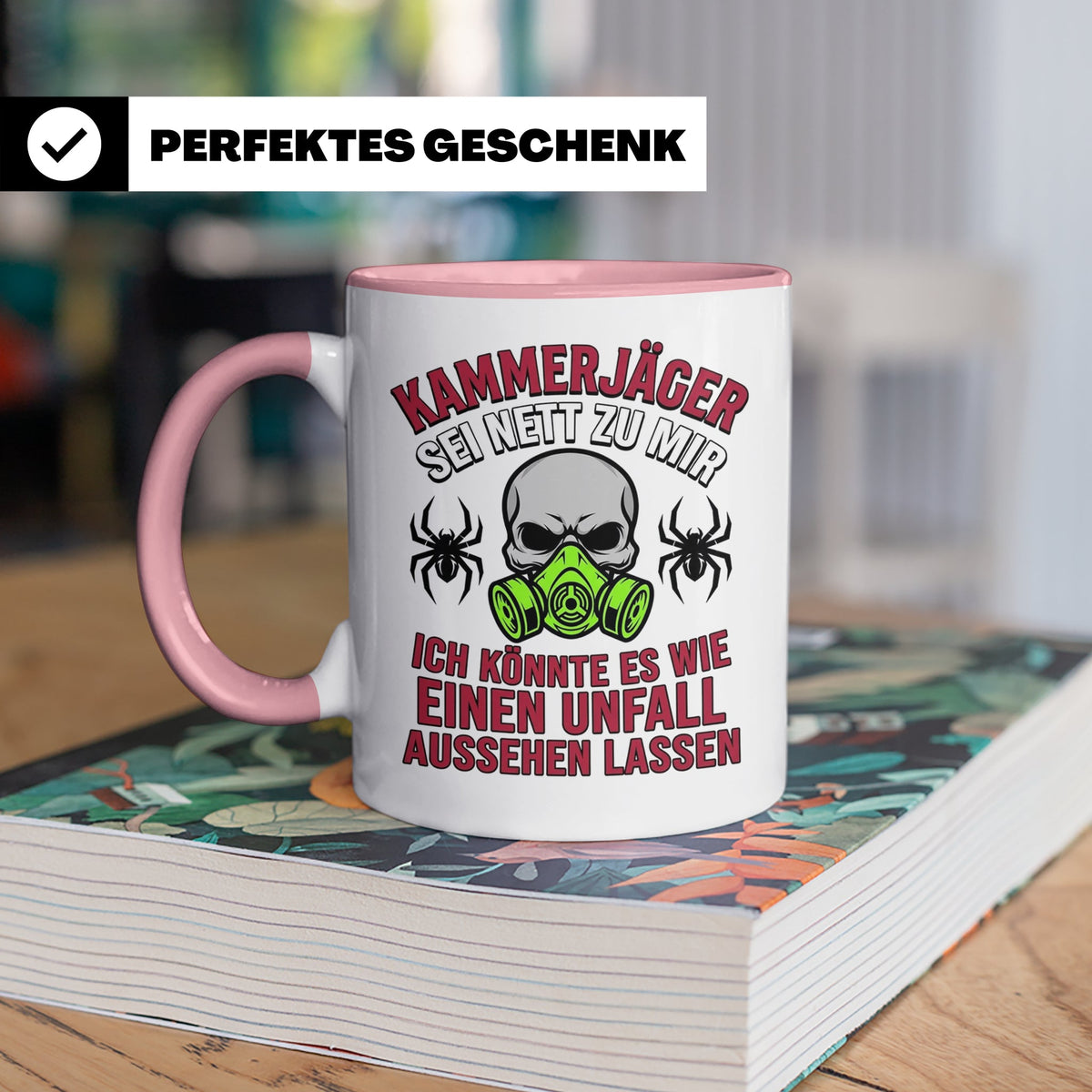 Kammerjäger Tasse lustig mit Spruch Schädlingsbekämpfer Kaff – Rosa [farbe:rosa]