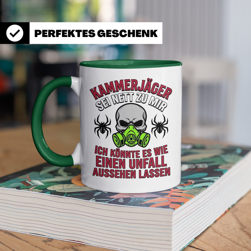 Kammerjäger Tasse lustig mit Spruch Schädlingsbekämpfer Kaff – Grün [farbe:grün]