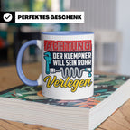 Klempner Tasse mit Spruch 'Will sein Rohr verlegen' lustig G – Blau [farbe:blau]