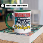 Klempner Tasse mit Spruch 'Will sein Rohr verlegen' lustig G – Grün [farbe:grün]