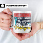 Klempner Tasse mit Spruch 'Will sein Rohr verlegen' lustig G – Weiß [farbe:weiß]