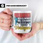 Klempner Tasse mit Spruch 'Will sein Rohr verlegen' lustig G – Weiß [farbe:weiß]