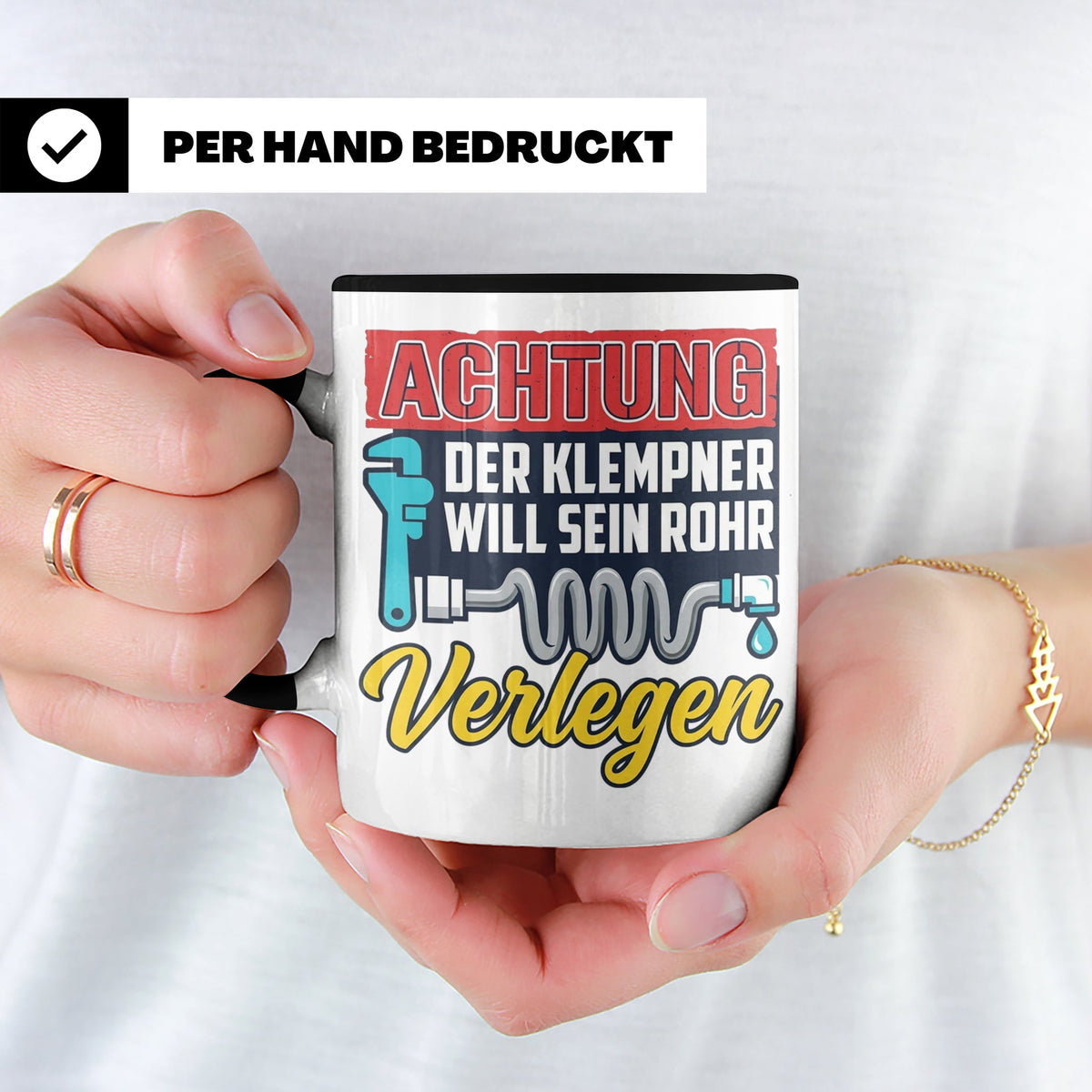 Klempner Tasse mit Spruch 'Will sein Rohr verlegen' lustig G – Schwarz [farbe:schwarz]